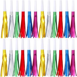 LCPQMZGH 24 Pcs Gold Noise Makers Glitter Metallic Fringed Noise Makers Horns for Baby Shower, Kids Birthday, New Year Party Favor - Multicolor