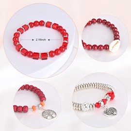 Bohemian Bracelet Sets for Women - 6 Sets Stackable Stretch Bracelets Multi-color Boho Jewelry for Women Hippie Bracelets Dainty Jewelry (Tree of Life Bead Bracelets)