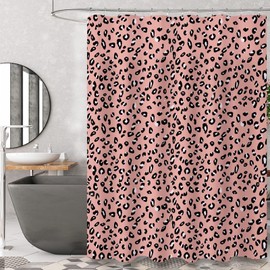 ZTTXL Cortina de ducha con estampado de leopardo (72 x 72 pulgadas), cortina de ducha con estampado de leopardo rosa, juego de cortina de ducha con gancho de baño (L43)