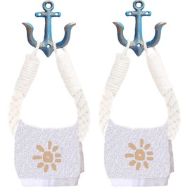 Amerla 2 Pcs White Nautical Rope Toilet Paper Holder Wall-Mounted Towel Ring Nautical Toilet Paper Holder with Metal Hooks Coastal Towel Rack （Blue+Blue）