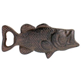 The Bridge Collection 5.90"" Cast Iron Bass Bottle Opener - Fish Decor for Cabin, Mountain, Lake House Decor for Home- Camping Decor for Home - Coastal Kitchen Items, Rust