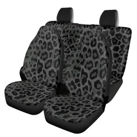 DBBXHZJY Black Leopard Print Car Seat Covers, Vehicle Front Seat and Rear Bench Split Protector, Washable Black Cheetah Automotive Accessories, Universal for SUV, Truck, Sedan