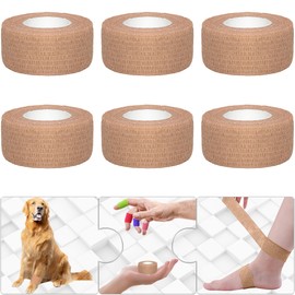 Twavang 6 Pack 1 Inches Self Adhesive Bandage Wrap Breathable Cohesive Bandage Elastic Tape for Pets, Athletic, Sports, Wrist, Knee, Ankle(5 Yards Per Roll, Skin Colors)