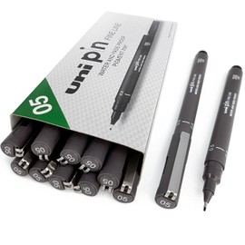 Uni Pin Fineliner Drawing Pen - Dark Grey Tone - 0.5mm - Box of 12