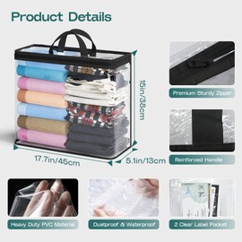 Clear Zippered Storage Bags for Clothes, 22L Closet Organizers Bag, and Blanket Storage Bags for Bedding, Linen, Blankets, Comforters, Clothing & Toys (Black, 5PACK)