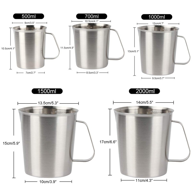 Kitchnexus Measuring Jug Stainless Steel 2 L, Milk Jug Measuring