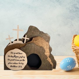 Esquirla Empty Tomb Figurine Easter Scene Wooden Decoration Easter Decor Spiritual Wood Cross Decor Ornament for Table,Tabletop,Home, Style C