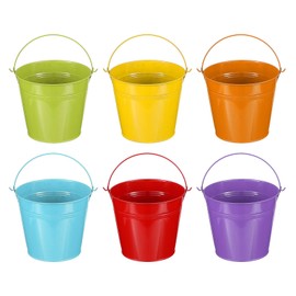 PATIKIL 6"x5" Small Metal Buckets with Handle, 6 Pcs Mini Bucket Easter Buckets, Green/Yellow/Orange/Blue/Red/Purple