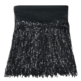 WANYI Silk Sequin Tassel 5 Yards Length 20 cm Width Fringe Trim Tassel Trim Tassel Trim Sewing Accessories Ribbons for Trimming Apparel/Stage Dresses/Curtains DIY Decoration (Black)