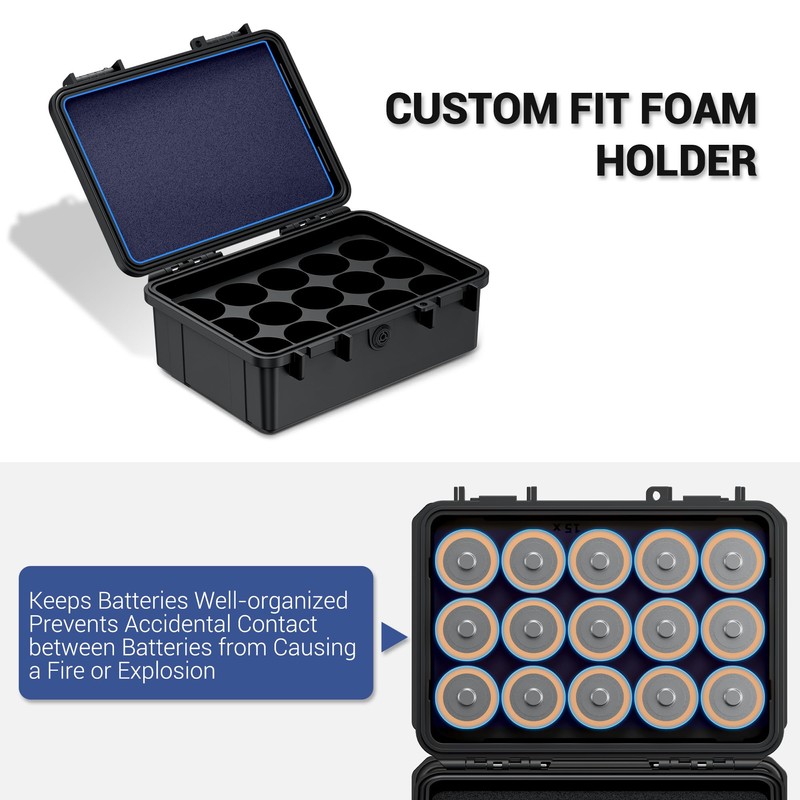 KIWIFOTOS 15 Slots D Battery Organizer Storage Case IP67 Waterproof