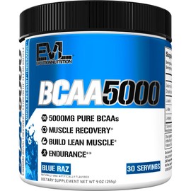 Evlution Nutrition BCAA5000 Powder (30 Servings, Blue Raz) 5 Grams of Premium BCAAs