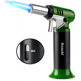 KOACKL Refillable Butane Torch with Fuel Gauge & Safety Lock - Adjustable Flame - Perfect for Welding, Resin Art, & More - One-handed Operation (Butane Gas Not Included)