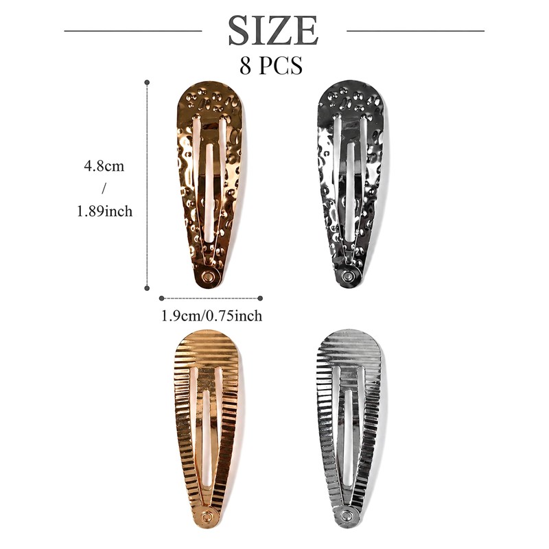 8Pcs Water Drop Metal Snap Hair Clips Textured Non Slip