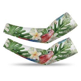 Xmkltbz 1 Pair Cooling Arm Sleeves, Unisex Warmer Spandex Sports Cover Uv Sun Protection for Cycling Golf Running XL Print Hibiscus Parrots Watercolor Tropical Palm Tree Leaves Flowers