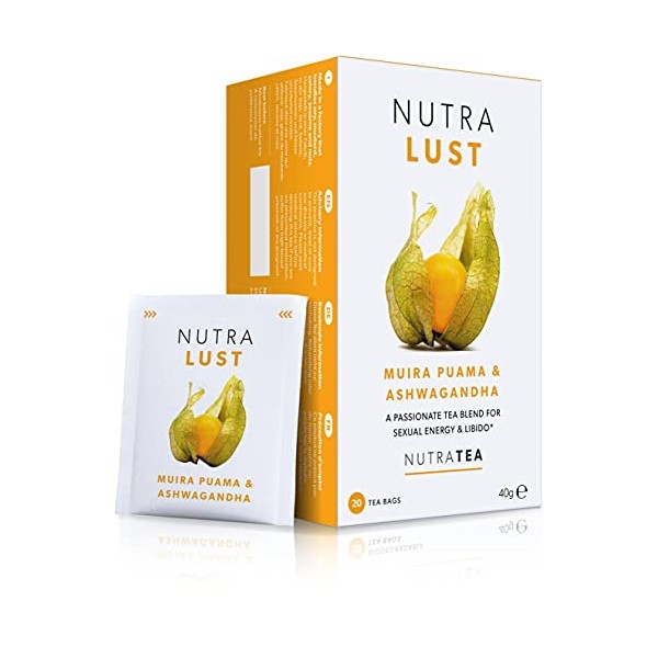 NutraLust - Containing Ashwagandha, Muira Puama and Ginseng - Helping To Improve Passion & Stamina - 20 Enveloped Tea Bags - by NutraTea - Herbal Tea