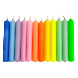 GLOWYBOX 12 Stück Geburtstagskerzen für Kerzenring Kerzen für Kindergeburtstag bunte Kinderkerzen Geburtstagszug Minikerzen bunt Baumkerzen bunt neon dip Dye Kerzen regenbogen1-farbig pastell