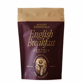 August Essentials English Breakfast Black Tea – Handcrafted Organic Black Tea for Daily Enjoyment – Bold Morning Drink with Full-Bodied Flavor & Bittersweet Cocoa Notes in a Resealable Pouch (1.8oz)