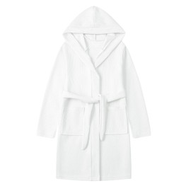 Umeyda Boys Girls Hooded Robe Kids Soft Waffle Cotton Robes Spa Bathrobe Pajamas Sleepwear, White, 4T