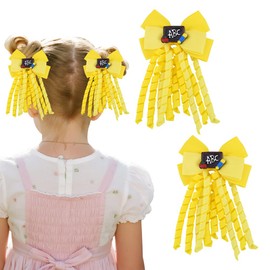 Back to School Hair Clips for Women Girl ABC Yellow Baby Girls Hair Accessories Curly Korker Bow Hair Clips Toddler First Day of School Gifts for Preschool Kindergarten Hair Bows Barrettes 2pcs