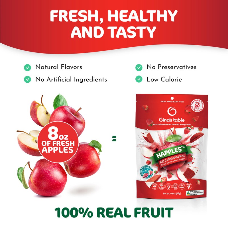 Happles Freeze Dried Apples with Strawberry Fruit Powder – 100%