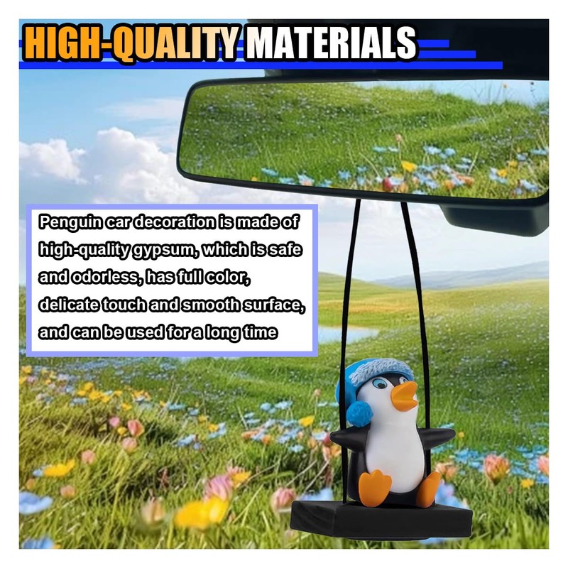 Swinging Penguin Car Pendant, Car Rear View Mirror Charm Decoration,