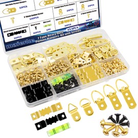 maierke 353PCS Golden Picture Hanging Kit,Picture Hangers Heavy Duty Picture Hanging Hooks with Screws,Picture Frame Hooks Heavy Duty Picture Framing Supplies Kit for Picture Hanging(7 Types)