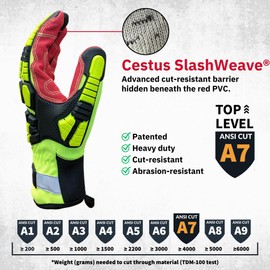 Cestus Deep III Pro, Heavy Duty Extrication Gloves, Level A7 Cut Resistant Impact Gloves (Large)