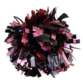 Cheerleading Pom Poms Metalic Holographic Cheerleader with Baton Handle 6 inch 1 Pair 2 Pieces (Black/Pink)