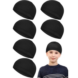 Geyoga 6 Pcs Skull Cap for Kids Helmet Liner Youth Wave Cap for Sport Football Basketball Ski Cycling Outdoor Activities(Black,XL (Over 15 Years Old))