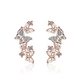 Hollow Butterfly Cubic Zirconia Stud Earrings Cute Filigree Climber Hypoallergenic (Rose Gold), Crystal, Cubic Zirconia