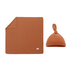 Miracle Baby Swaddle Blanket and Hat Set Newborn Swaddle Wrap Soft Stretchy Receiving Blanket for Baby Boys Girls, Large 47 x 47 inches (Orange)