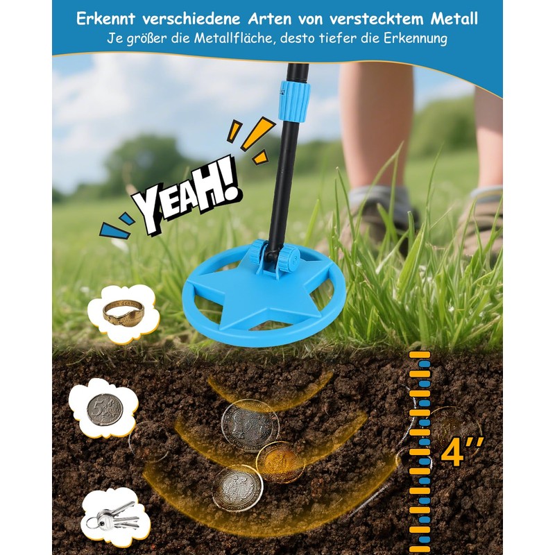 Children's Metal Detector, 62-85 cm, Portable Metal Detector with Funny