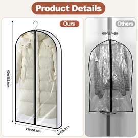 PLMMOUT 4 Pack Garment Bags for Closet Storage,60 Inch Suit Cover Bags with 4" Gusseted,Garment Covers Suit Bags for Closet,Clear Suit Storage Bag for Hanging Clothes Shirts Coats Dresses Jackets