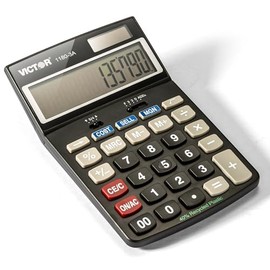 Victor 1180-3A Calculadora de función estándar de 12 dígitos, batería y pantalla LCD de ángulo ajustable híbrida solar, ideal para escritorios de hoga