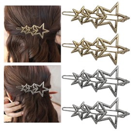 Aikeis 4 Pack Metal Pentagram Hair Clips for Women Girls Chic Simple Fashion Hair Accessories Simple Hair Accessories (Gold, Silver)