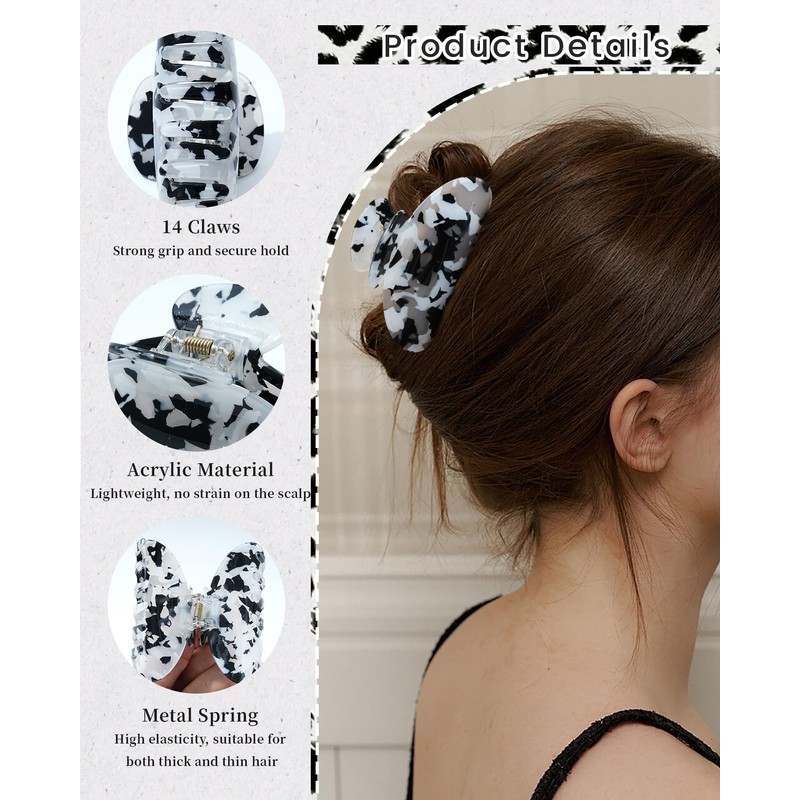 4 pack Cute Medium Claw Clips for Thin Fine Hair,