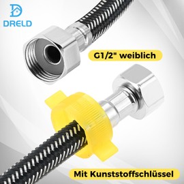 DRELD 1 x Flex Hose Fitting, Stainless Steel Connection Hose G1/2 Inch x G1/2 Inch, Reinforced Hose Tap, Shower Braid Flexible Hose for Tap Mixer Tap (120 cm)