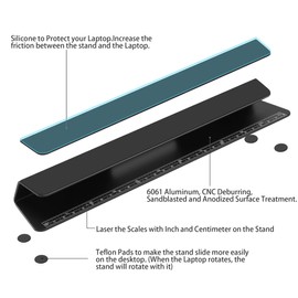 Psitek Laptop Cooling Stand Aluminium- Improved Cooling, Ergonomics, Stability, and Versatility - Compatible with MacBook and all Laptop, with Ruler, Version 2024