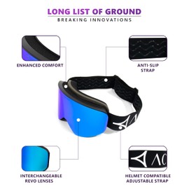Actics Falcon 1 Black Ski Goggles with NASA-Engineered Revo Interchangeable Lens 100% UV400 Protection Snowboard Goggles for Men & Women