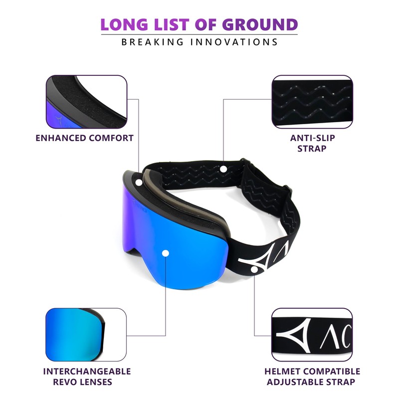Actics Falcon 1 Black Ski Goggles with NASA-Engineered Revo Interchangeable