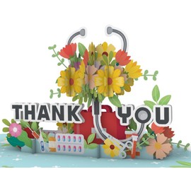 iGifts And Cards Grateful Heart Nurse Appreciation 3D Pop-Up Card - 6"x8" - Colorful Floral Bouquet Design, Thank You for Healthcare Professionals, Envelope, Nurse's Day & Medical Staff Recognition