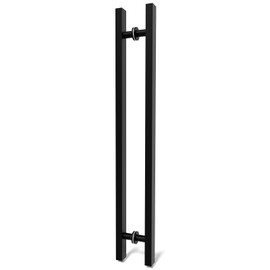 LVYIHAN Matte Black Square Barn Door Handles 12"/24"/36"/48"/59'', Pull Push Long French Door Handle Double Sided, Large Front Exterior Shower Door Pull Handles