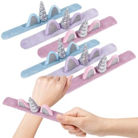 ArtCreativity Plush Unicorn Slap Bracelets for Kids, Set of 12, Cute Slap Bands for Girls with 3D Details, Unicorn Party Favors for Children, Pretty Goodie Bag Fillers, Pink, Purple, and Blue