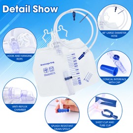 4000mL Urinary Drainage Bags, Catheter Bags for Men and Women, Anti-Reflux Urine Bags with 48" Tube, Leakproof Design, for Home and Hospitals Aids (3 Pack)