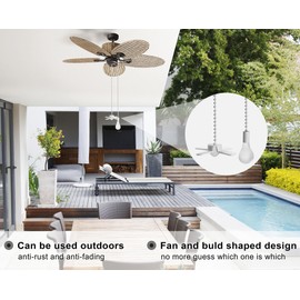 Ceiling Fan Pull Chain,Ceiling Fan Cords Ceiling Fan Chain Pulls with 2PCS 12inch Beaded Ball Extension Chains for Celing Fan Light and Wall Lamps, Cabinet Light (Light Bulb and Fan Shape), White