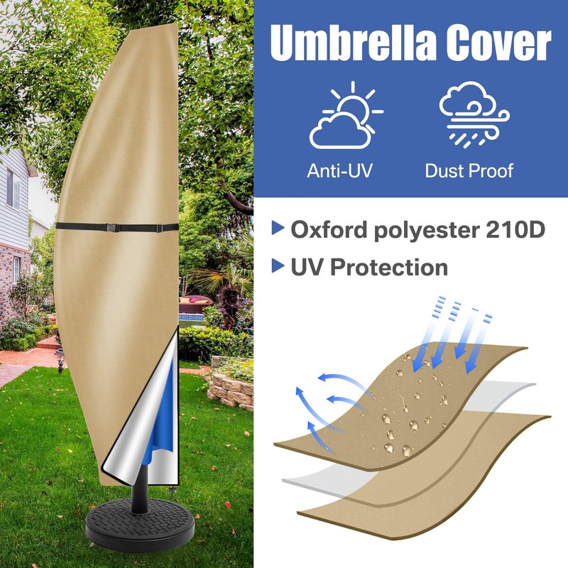 Teynewer Parasol Cover Waterproof, Cantilever/Straight Parasol Protective Covers with Telescopic