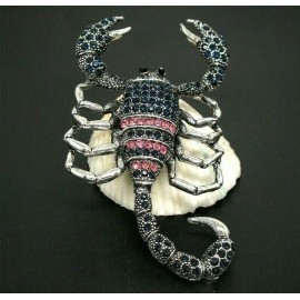 Betsey Johnson BIG Zodiac SCORPIO Scorpion Rhinestone Astrology Necklace Pendant Brooch Black