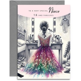 Niece 16th Birthday Card - Elegant Birthday Card for a Special Niece Age 16 with lovely verse inside. A5 with Grey Envelope