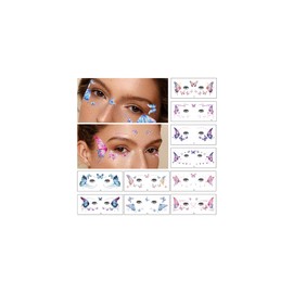 TTPSRY Tattoo Stickers for Face Coloured Butterfly Glitter Temporary Body Art Party Design Eyes and Make-Up Ideal for Women Girls Pack of 10