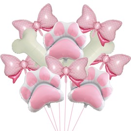 10 Pieces Dog Balloons Set Include 2Bone Foil 3 Dog Paw Balloons and 5 Mini Bow Birthday Party Decorations